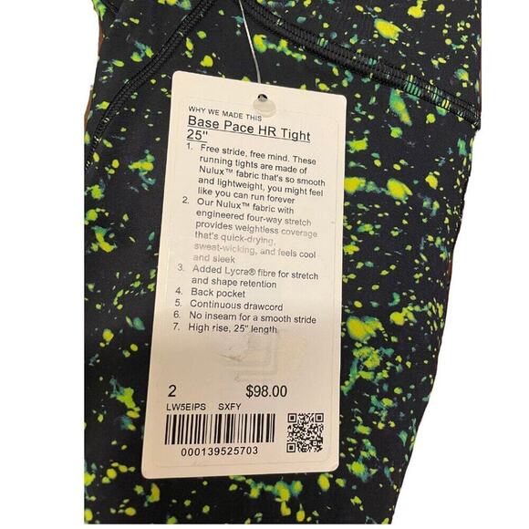 Lululemon Base Pace High Rise Tight 25" | Sparks Fly (Black/Green) Size 2 - Picture 6 of 14